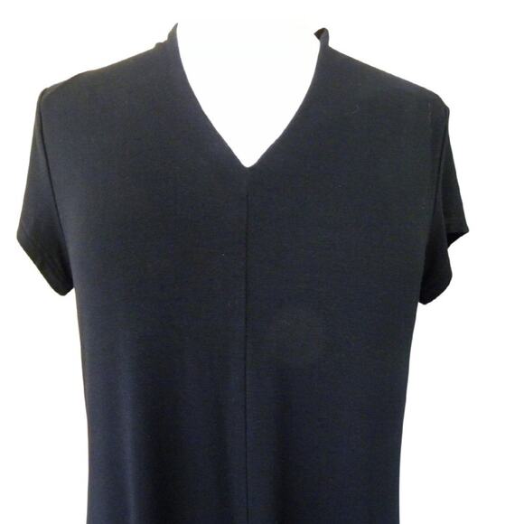 Eileen Fisher Black Short Sleeve Midi Dress Stretch Jersey - Picture 3 of 7